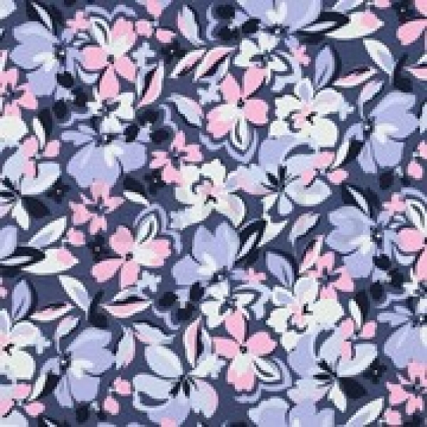 French Terry Blumen Blau/Rosa