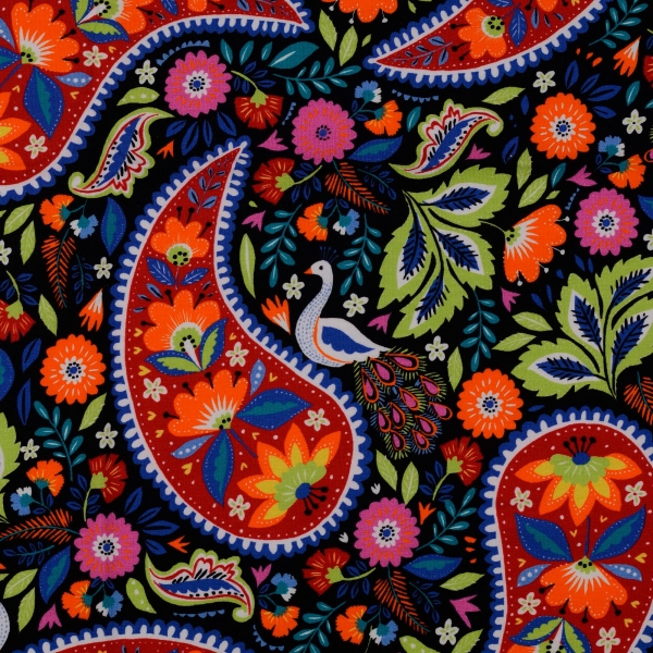 Baumwoll-Jersey Paisley, multicolor