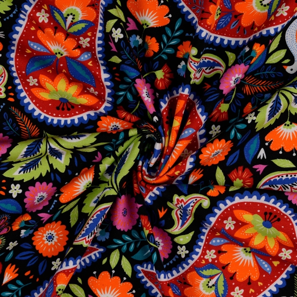 Baumwoll-Jersey Paisley, multicolor